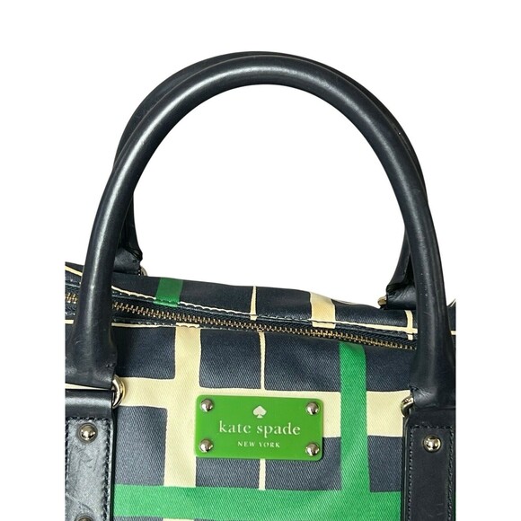 kate spade Checkmate Coated Twill 'Riley' Small Satchel Handbag Kelly Green Rare - Picture 5 of 15